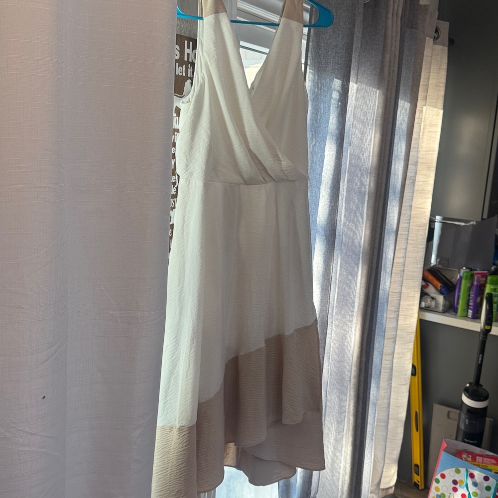Elegant White and Tan Dress